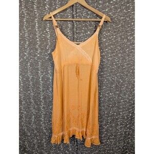 Vintage Raya Sun Embroidered Orange Boho Coverup Dress Women's Small